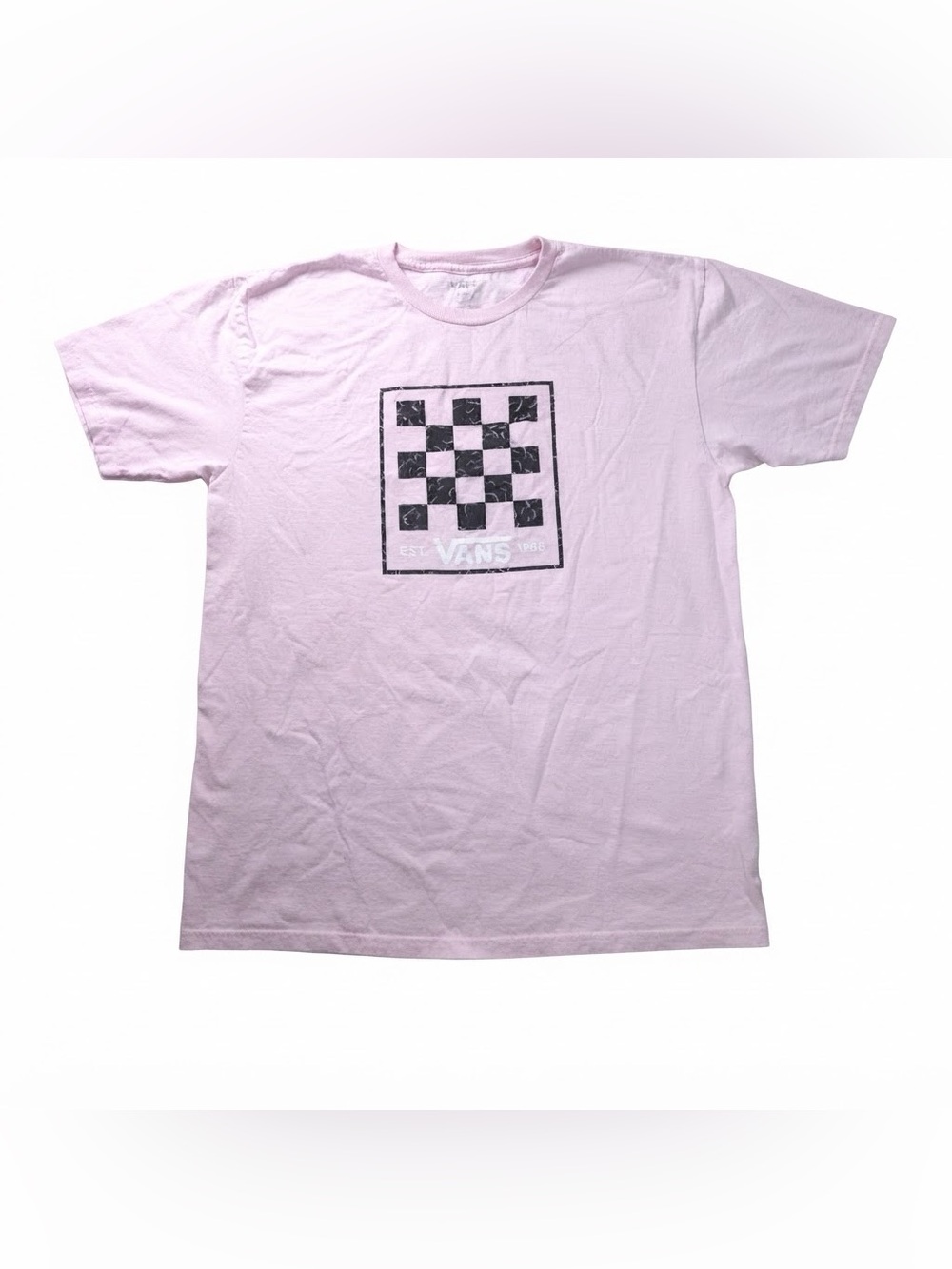 Vans Est 1966 Checkerboard T-Shirt Men Large Pink Short Sleeve Graphic Tee